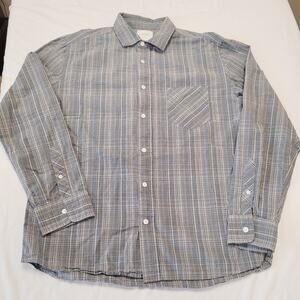 Billy Reid Shirt Large Gray Plaid Standard Fit Business Casual Classic Career